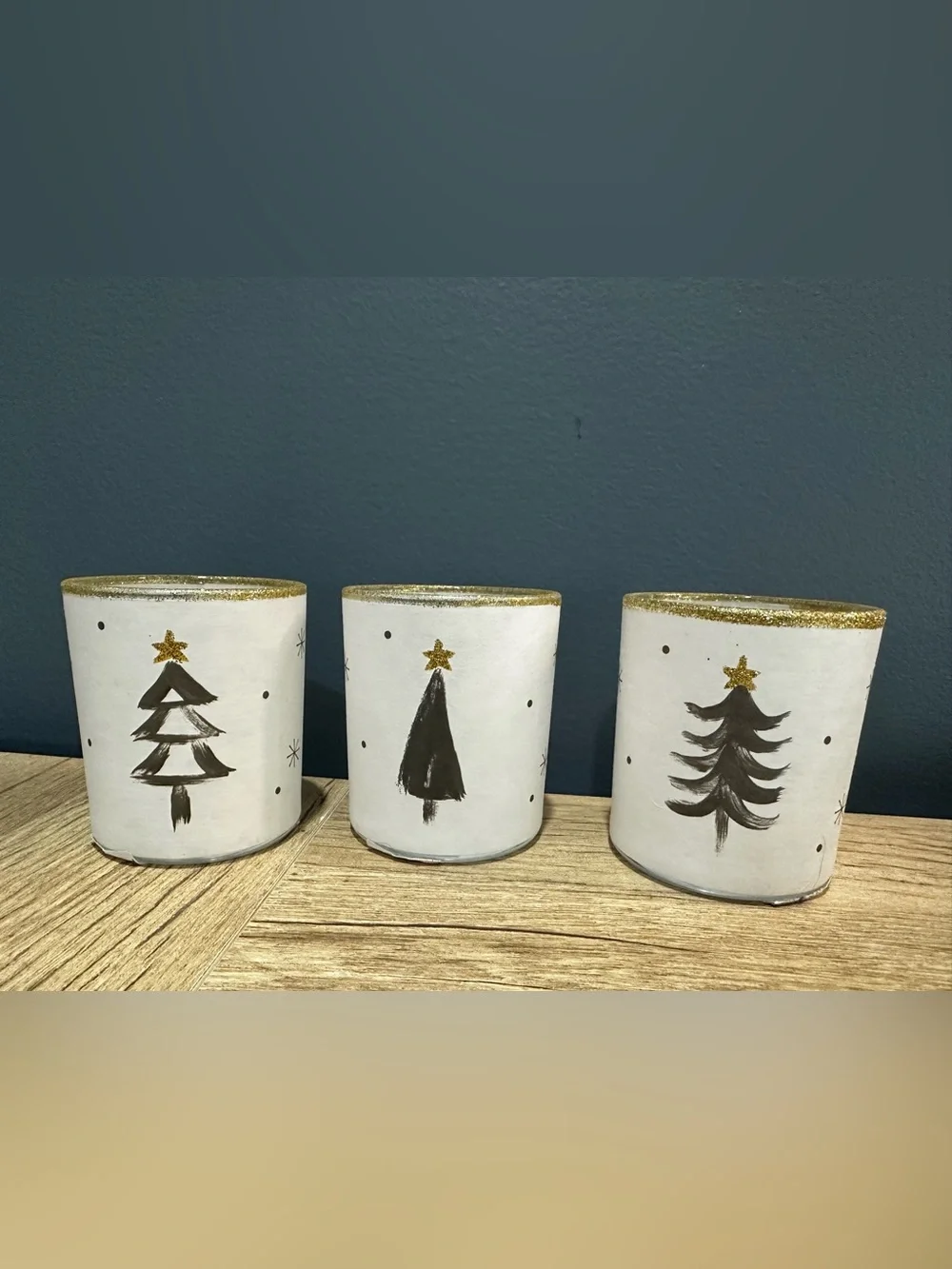 Decorative Gold-Trim three tealight Holiday Christmas Tree Candle holders